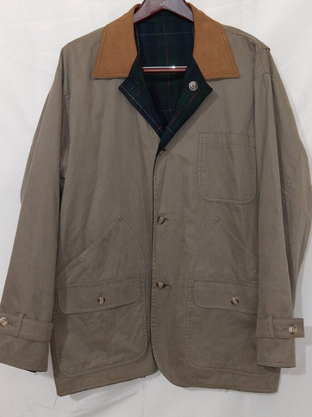 Vintage RedHead Reversible Chore Jacket Mens L Tartan Plaid Leather Collar 80s
